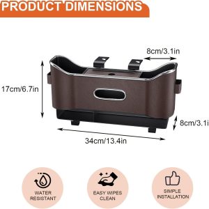 Multifunctional Car Seat Back Storage Box with 2 Sturdy Drink Cup Holders and Tissue Box Feature, Universal Fit for Various Car Seats (Brown) - Image 2