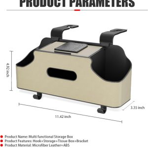 1 PC Car Seat Back Storage Box, 11.42" x 3.35" x 4.92" Hanging Fashionable Multifunctional Storage Rack, Easy to Clean and Durable Travel Accessories, Universal for Most Cars (Beige) - Image 2