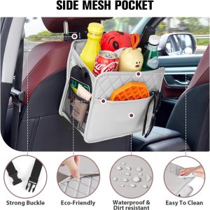 Car Seat Organizer, Updated Large Leather Backseat Car Organizer with Cup Holders Multifunctional Over the Seat Storage Organizer Bag Hanging Back Seat Organizers for Kids (Gray 1Pack) - Image 2